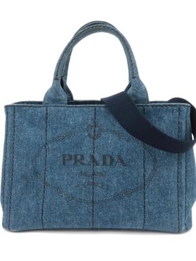 PRADA Canapa GM 2Way Denim Tote Bag Blue
